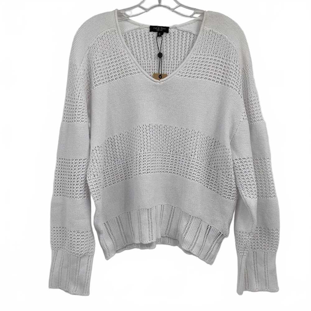 rag & bone White Open Knit V-Neck Sweater | Womens M